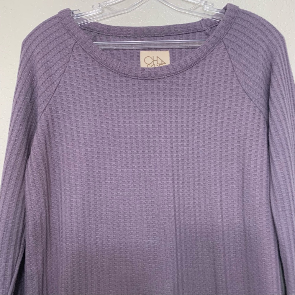 Chaser lavender waffle knit long sleeve thermal button cuff sleeve - Picture 6 of 11